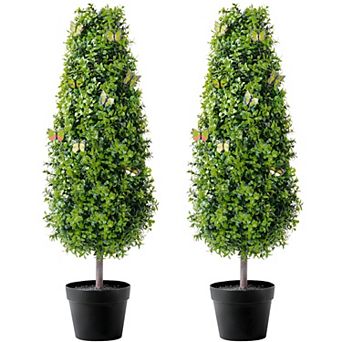 2-Pack 36" Artificial Boxwood Trees for Indoor or Outdoor Entryway Decor