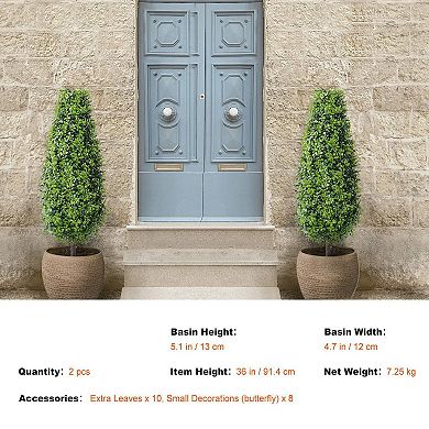 2-Pack 36" Artificial Boxwood Trees for Indoor or Outdoor Entryway Decor