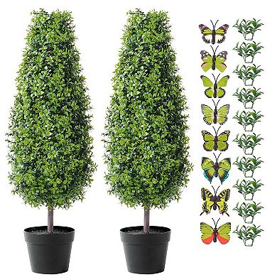 2-Pack 36" Artificial Boxwood Trees for Indoor or Outdoor Entryway Decor