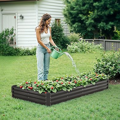 Metal Raised Garden Bed 12" Deep Outdoor Planter Box, Dark Grey