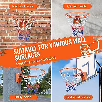 18" Wall-Mount Basketball Hoop Rim with Net for Indoor or Outdoor Play