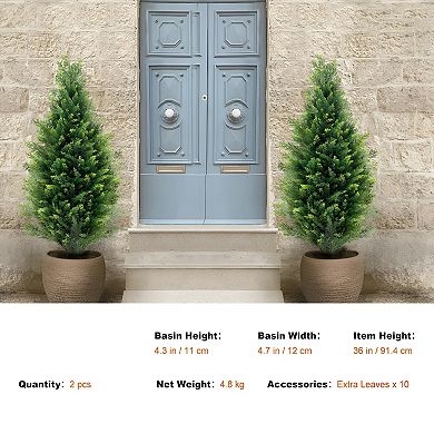 2-Pack Faux Cedar Topiary Trees for Doorways, Patios, or Home Spaces