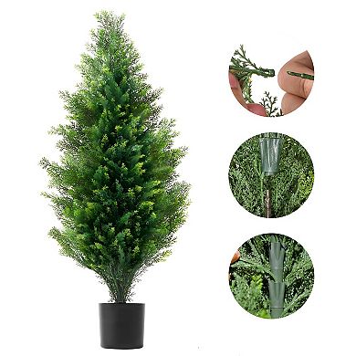 2-Pack Faux Cedar Topiary Trees for Doorways, Patios, or Home Spaces