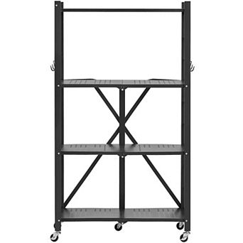 Compact Foldable Mobile Storage Shelf with Wheels and Heavy-Duty Support