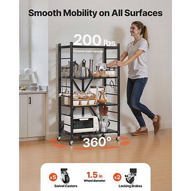 Compact Foldable Mobile Storage Shelf with Wheels and Heavy-Duty Support