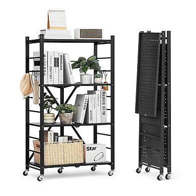 Compact Foldable Mobile Storage Shelf with Wheels and Heavy-Duty Support