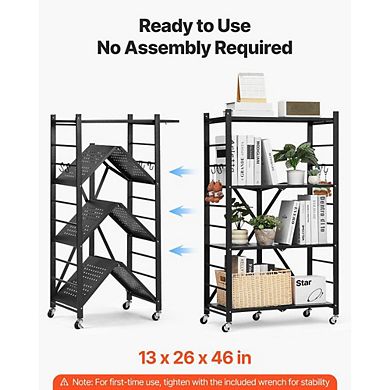 Compact Foldable Mobile Storage Shelf with Wheels and Heavy-Duty Support