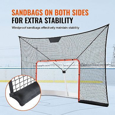 Hockey Practice Net with Thickened Mesh, Stabilizing Sandbags, and Quick Setup