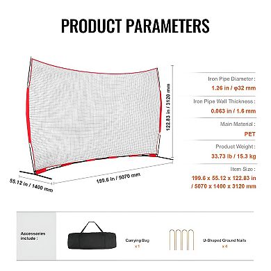 Multi-Sport Practice Net 16×10 ft for Baseball, Softball, Soccer and Basketball