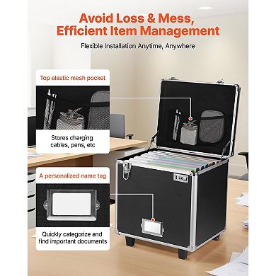 Rolling File Storage Box with Dual Locks and Dividers Black