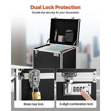 Rolling File Storage Box with Dual Locks and Dividers Black