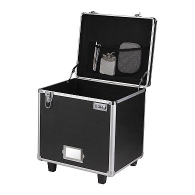 Rolling File Storage Box with Dual Locks and Dividers Black