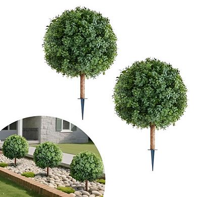 2-Pack Artificial Topiary Trees with Sculpted Canopy for Entryway or Patio
