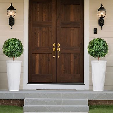 2-Pack Artificial Topiary Trees with Sculpted Canopy for Entryway or Patio