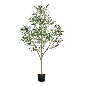 Tall Faux Olive Tree 5ft with Green Leaves and Fruits for Indoor Home Decoration