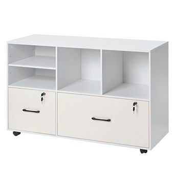 Mobile Office Storage Cabinet with Adjustable File Rods and Casters White