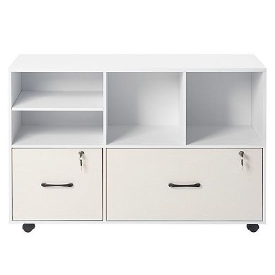 Mobile Office Storage Cabinet with Adjustable File Rods and Casters White