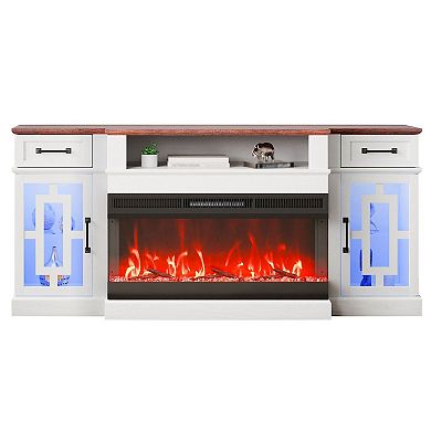 Corner Fireplace Entertainment Center with Adjustable Shelves and Remote