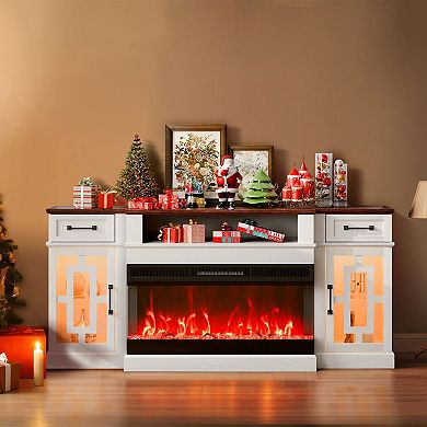 Corner Fireplace Entertainment Center with Adjustable Shelves and Remote