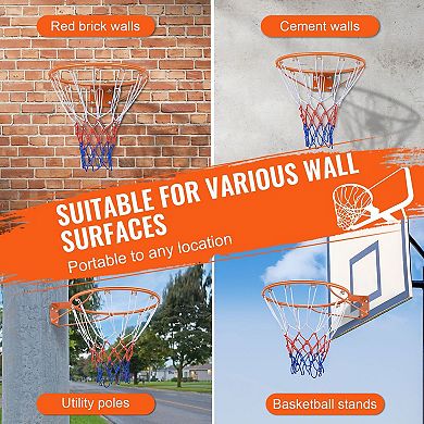18" Basketball Rim with Nylon Net for Practice, Drills, and Recreational Play