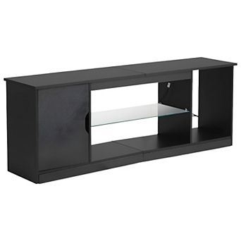 Modern TV Stand for 65 Inch TV with LED Lights, Black Media Console with Glass and Shelves