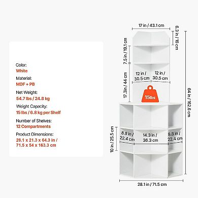 White Corner Cabinet with AC Outlets, USB Ports, and 12 Storage Compartments
