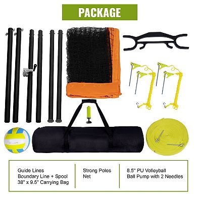 Portable Volleyball Net Set with Aluminum Poles, Winch Tension, and Carry Bag
