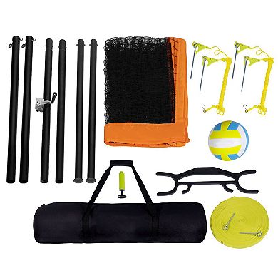 Portable Volleyball Net Set with Aluminum Poles, Winch Tension, and Carry Bag