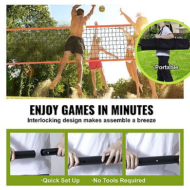 Portable Volleyball Net Set with Aluminum Poles, Winch Tension, and Carry Bag