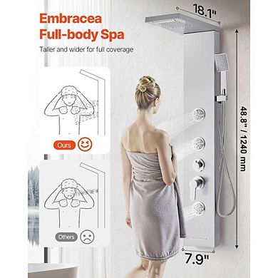Wall-Mounted 5-in-1 Shower Panel with Massage Jets, Bathtub Spout, and Hand Shower