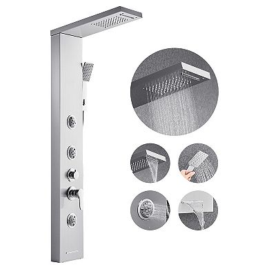 Wall-Mounted 5-in-1 Shower Panel with Massage Jets, Bathtub Spout, and Hand Shower