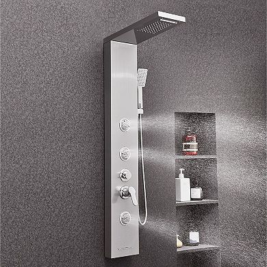 Wall-Mounted 5-in-1 Shower Panel with Massage Jets, Bathtub Spout, and Hand Shower