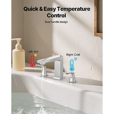 3-Hole Deck Mount Tub Faucet with Stainless Steel Dual Handles - Silver