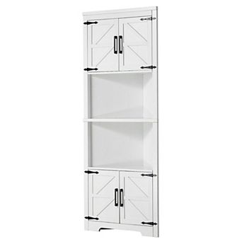 White Corner Cabinet with Adjustable Shelves for Kitchen, Bathroom, or Entryway