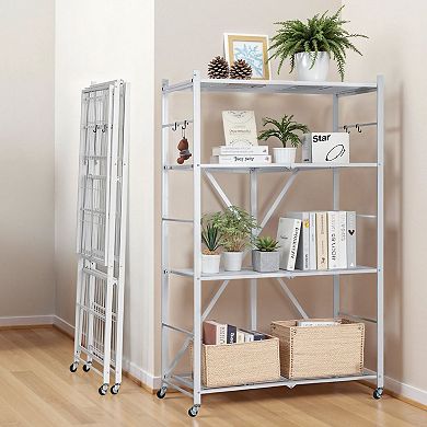 Heavy-Duty Rolling Shelf with Tool-Free Setup and J-Hooks for Organization