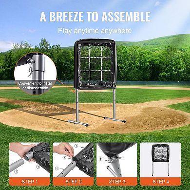 Portable Baseball Softball Rebound Net with Steel Base and Foam Wrapping