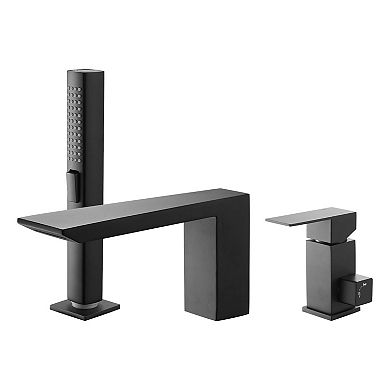 3-Hole Deck Mount Tub Faucet with Dual Handles and Hand Shower - Matte Black