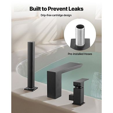 3-Hole Deck Mount Tub Faucet with Dual Handles and Hand Shower - Matte Black