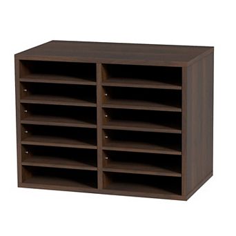 Wood Literature Organizer with 12 Compartments and Adjustable Shelves
