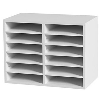 Wood Literature Organizer with 12 Compartments and Adjustable Shelves