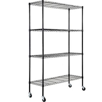 Steel Shelving Unit with Wheels, Leveling Feet, and 10 S-Hooks for Organization