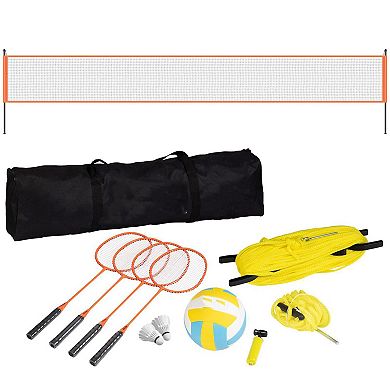 Portable Volleyball and Badminton Net Set with Adjustable Poles and Carry Bag