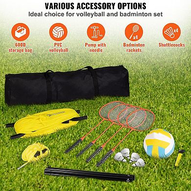 Portable Volleyball and Badminton Net Set with Adjustable Poles and Carry Bag