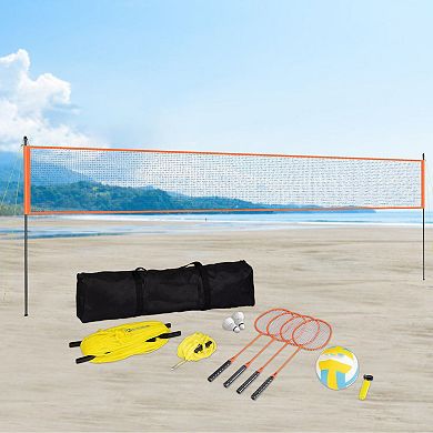 Portable Volleyball and Badminton Net Set with Adjustable Poles and Carry Bag