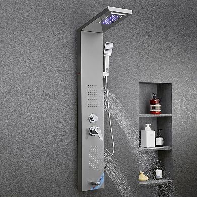5-in-1 Stainless Steel Shower Panel with Adjustable Jets, Handheld, and Ambient LED Lights
