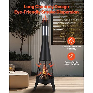 Iron Outdoor Chiminea with Grill Tall Chimney Design for Cooking and Warming