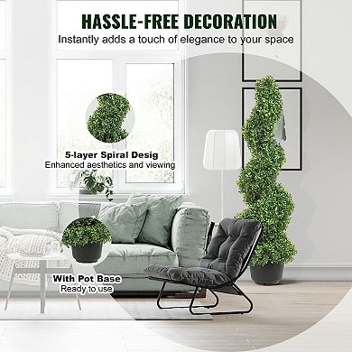 Set of 2 Artificial Spiral Topiary Trees 4ft, Green PE Plants for Indoor Outdoor Decor
