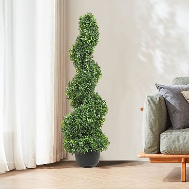 Set of 2 Artificial Spiral Topiary Trees 4ft, Green PE Plants for Indoor Outdoor Decor