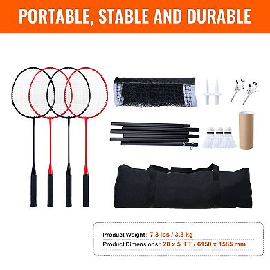 Portable Badminton Net Set with Rackets, Shuttlecocks and Carry Bag