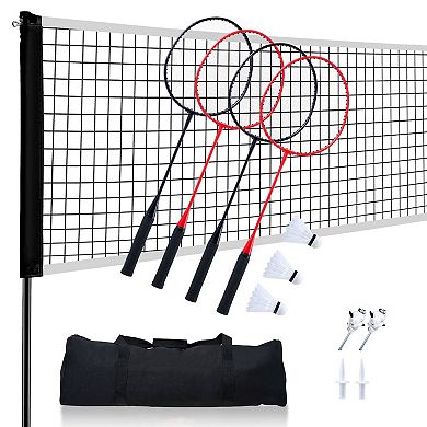 Portable Badminton Net Set with Rackets, Shuttlecocks and Carry Bag